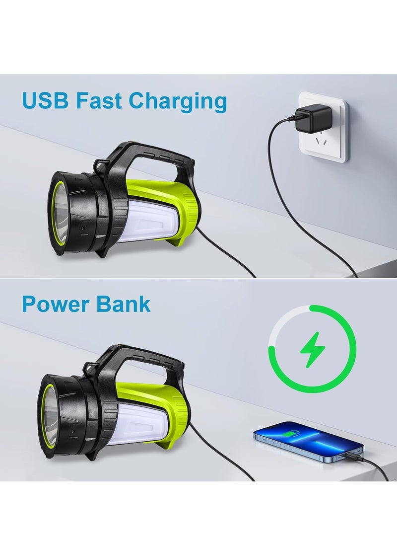 Rechargeable Spotlight, LED Handheld Spotlight with 1200LM, Power Bank, IP65 Waterproof Lantern Flashlight with Straps for During Hurricane, Emergency, Storms, Outages, Hiking, Camping, 1 Pcs - Image 4